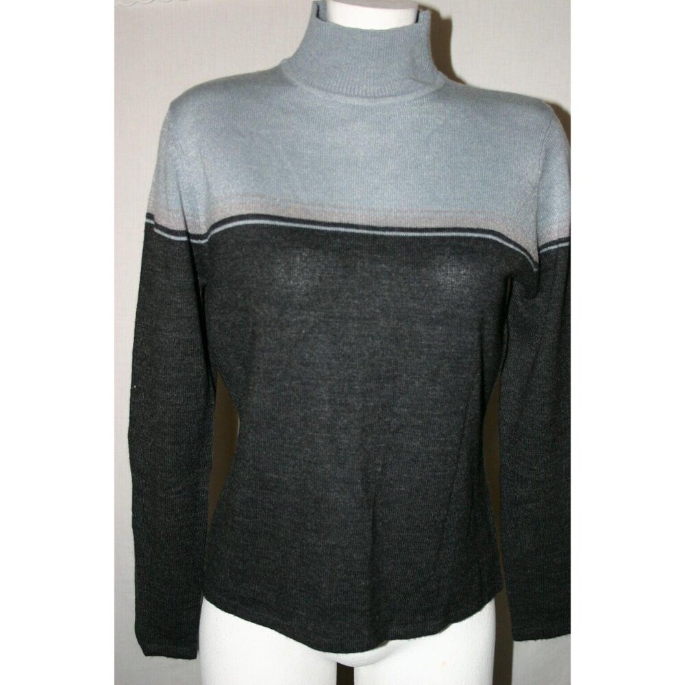 Amanda Smith Womens Colorblock Gray Blue Turtleneck Sweater Long Sleeve Medium